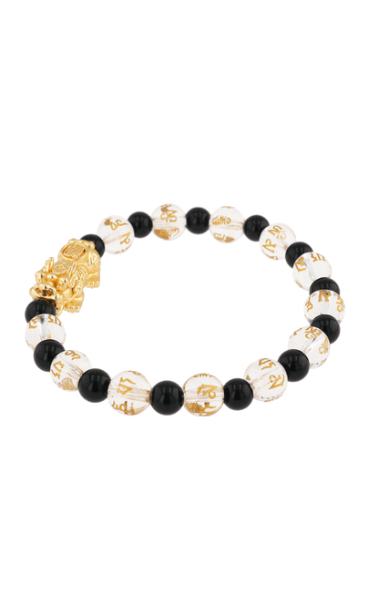 Clear Quartz & Black Obsidian 18k Gold Vermeil Pixiu Feng Shui Bracelet - Eat.Read.Love.