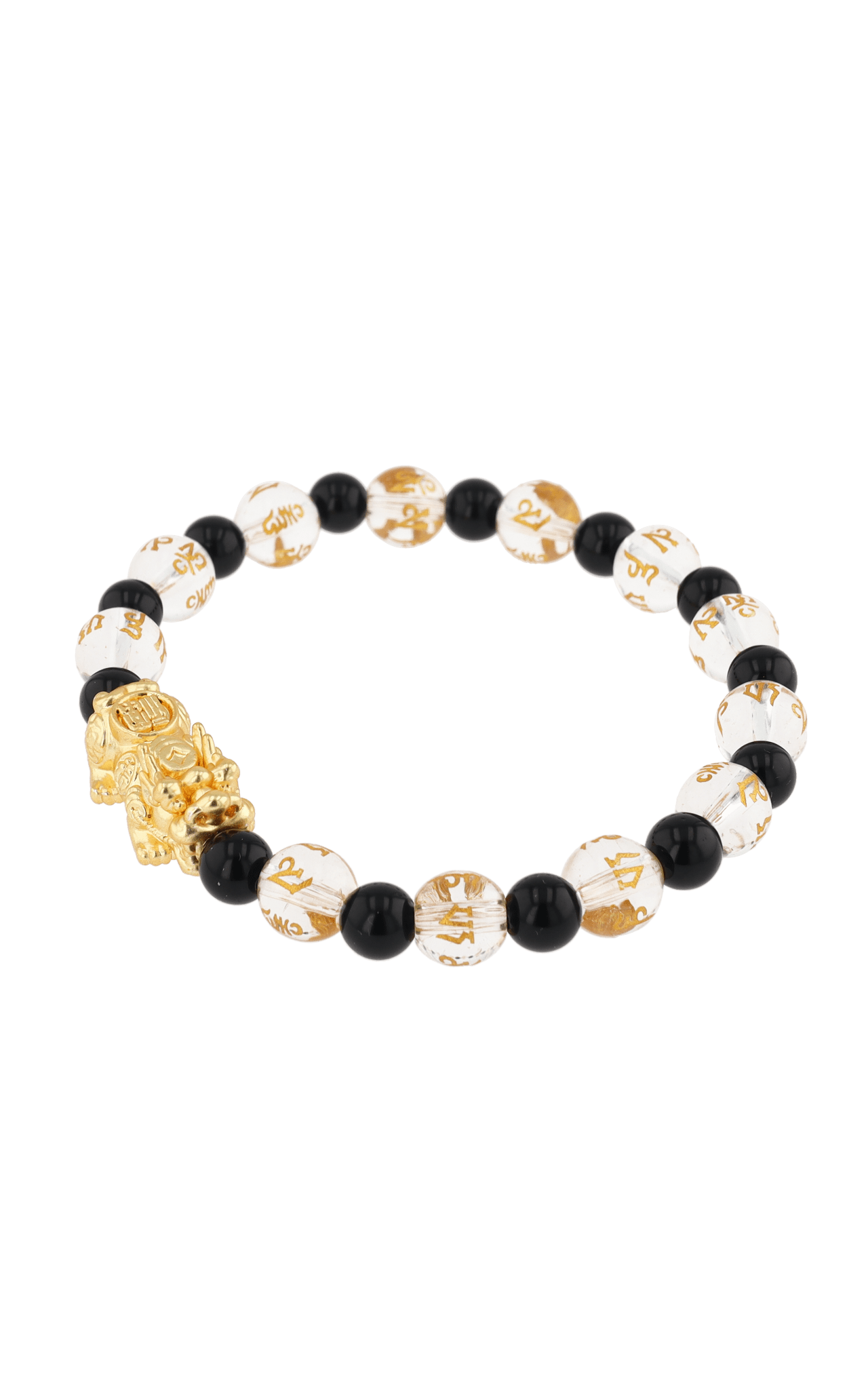 Clear Quartz & Black Obsidian 18k Gold Vermeil Pixiu Feng Shui Bracelet - Eat.Read.Love.