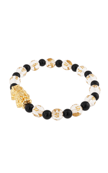 Clear Quartz & Black Obsidian 18k Gold Vermeil Pixiu Feng Shui Bracelet - Eat.Read.Love.