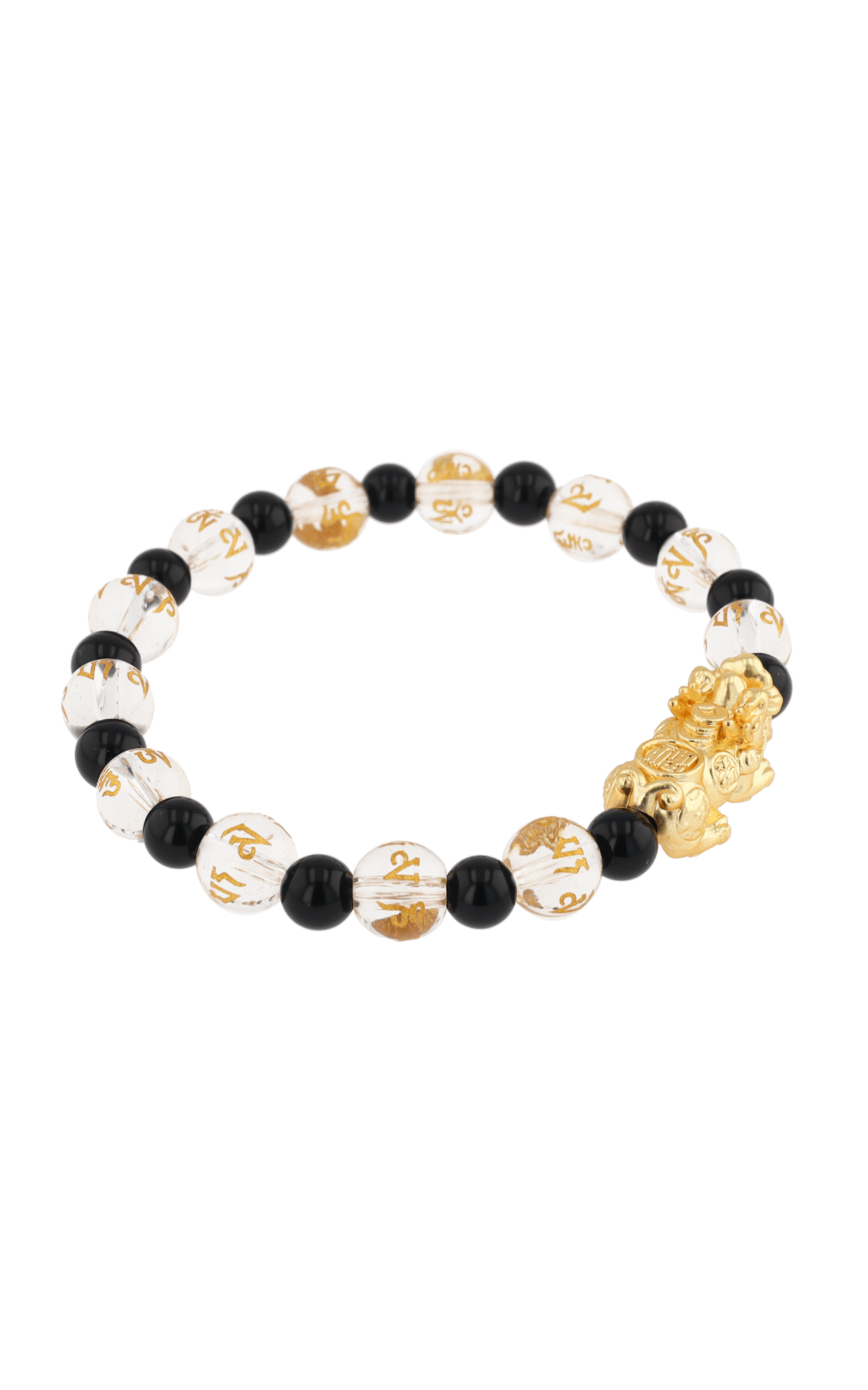 Clear Quartz & Black Obsidian 18k Gold Vermeil Pixiu Feng Shui Bracelet - Eat.Read.Love.