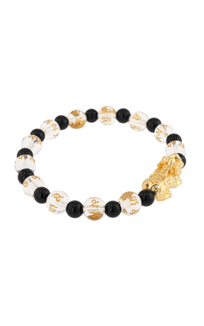 Clear Quartz & Black Obsidian 18k Gold Vermeil Pixiu Feng Shui Bracelet - Eat.Read.Love.