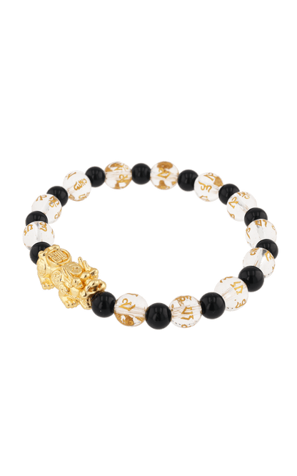 Clear Quartz & Black Obsidian 18k Gold Vermeil Pixiu Feng Shui Bracelet - Eat.Read.Love.