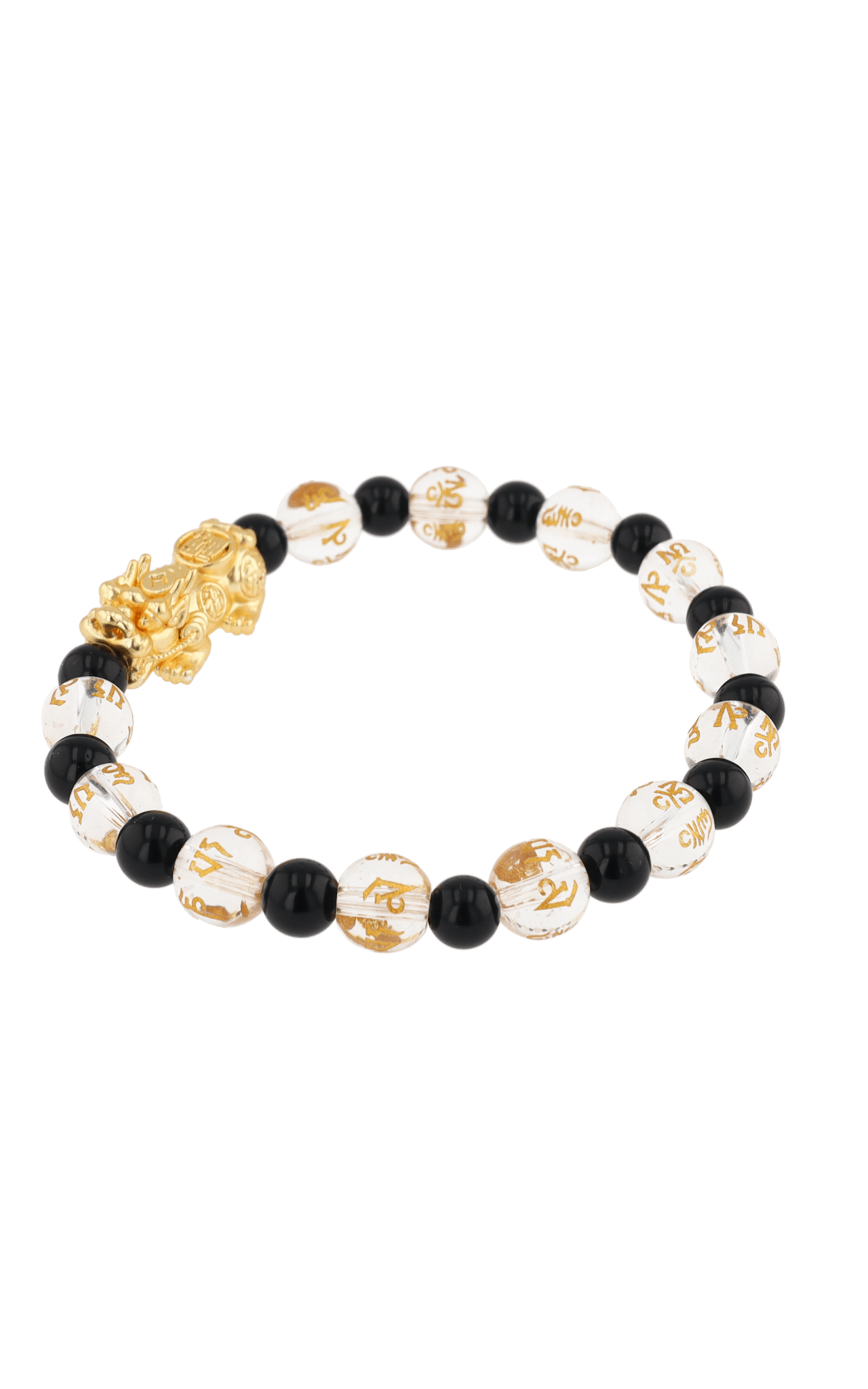 Clear Quartz & Black Obsidian 18k Gold Vermeil Pixiu Feng Shui Bracelet - Eat.Read.Love.