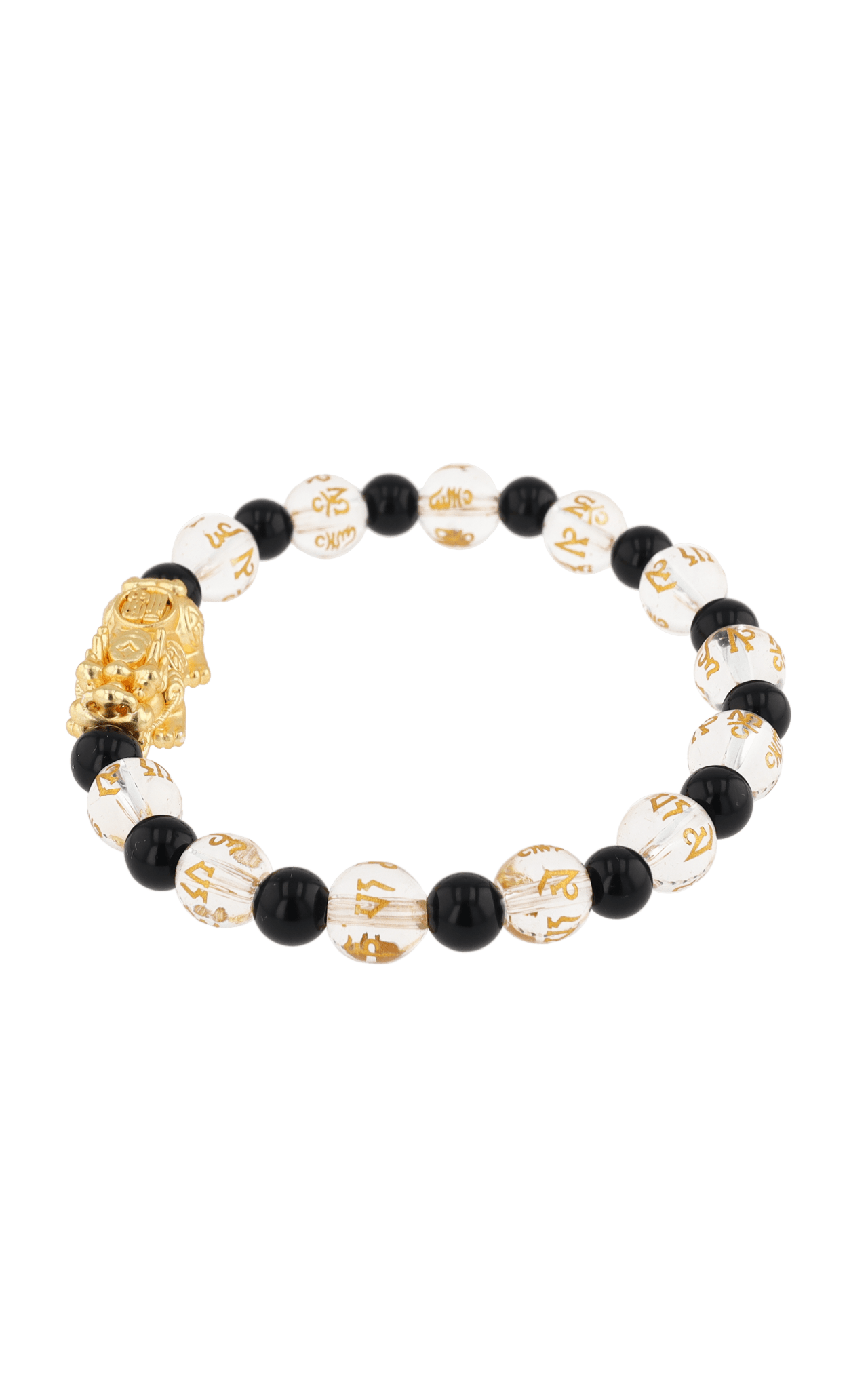 Clear Quartz & Black Obsidian 18k Gold Vermeil Pixiu Feng Shui Bracelet - Eat.Read.Love.