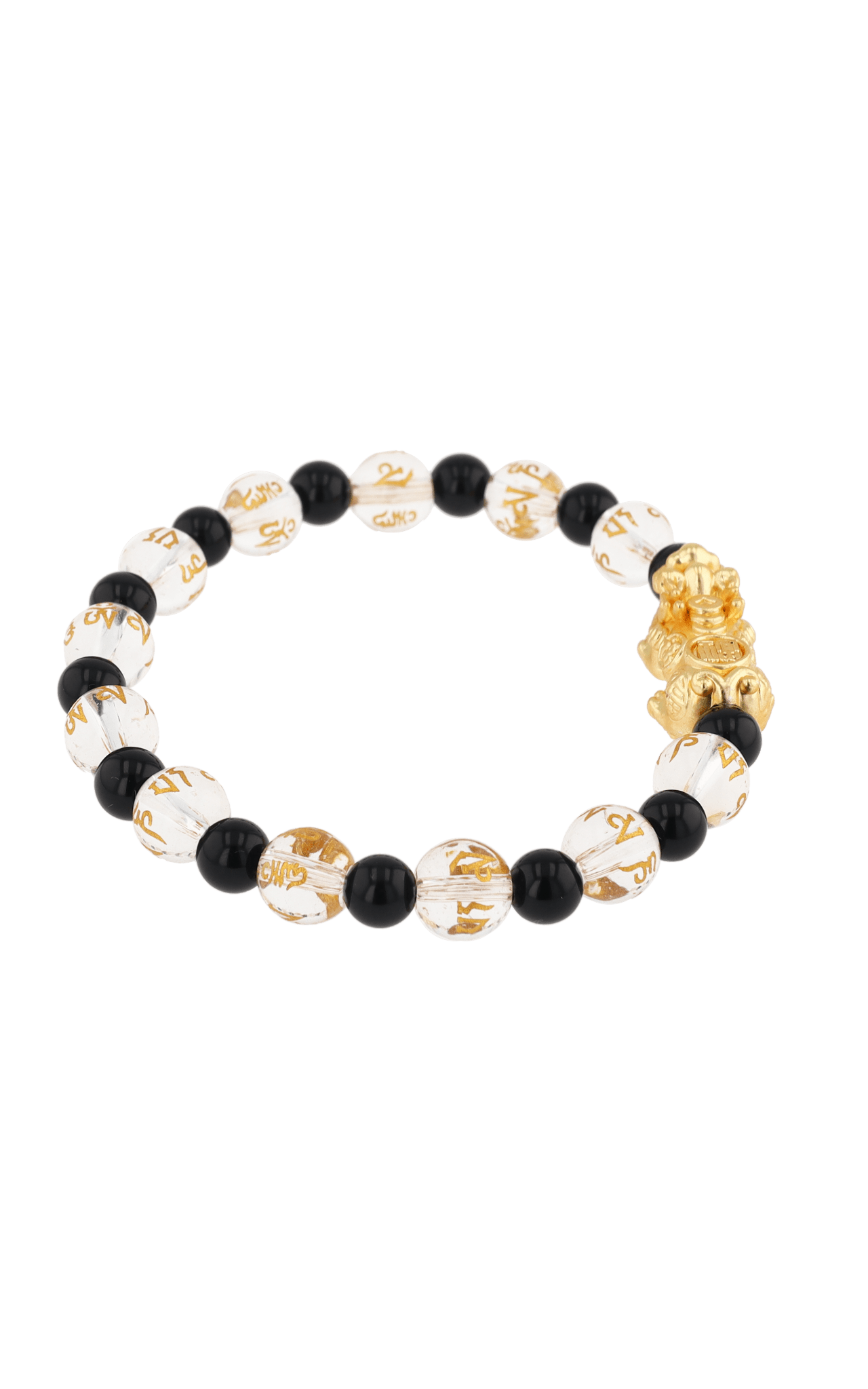 Clear Quartz & Black Obsidian 18k Gold Vermeil Pixiu Feng Shui Bracelet - Eat.Read.Love.