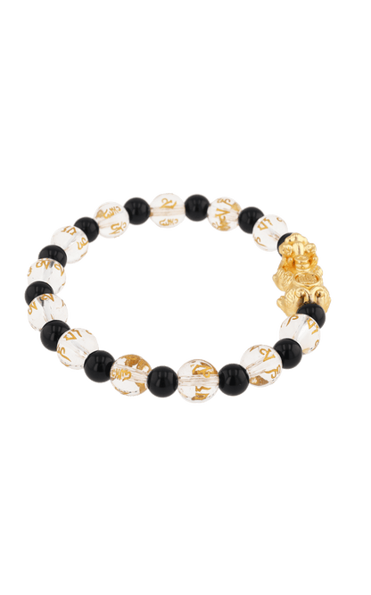 Clear Quartz & Black Obsidian 18k Gold Vermeil Pixiu Feng Shui Bracelet - Eat.Read.Love.