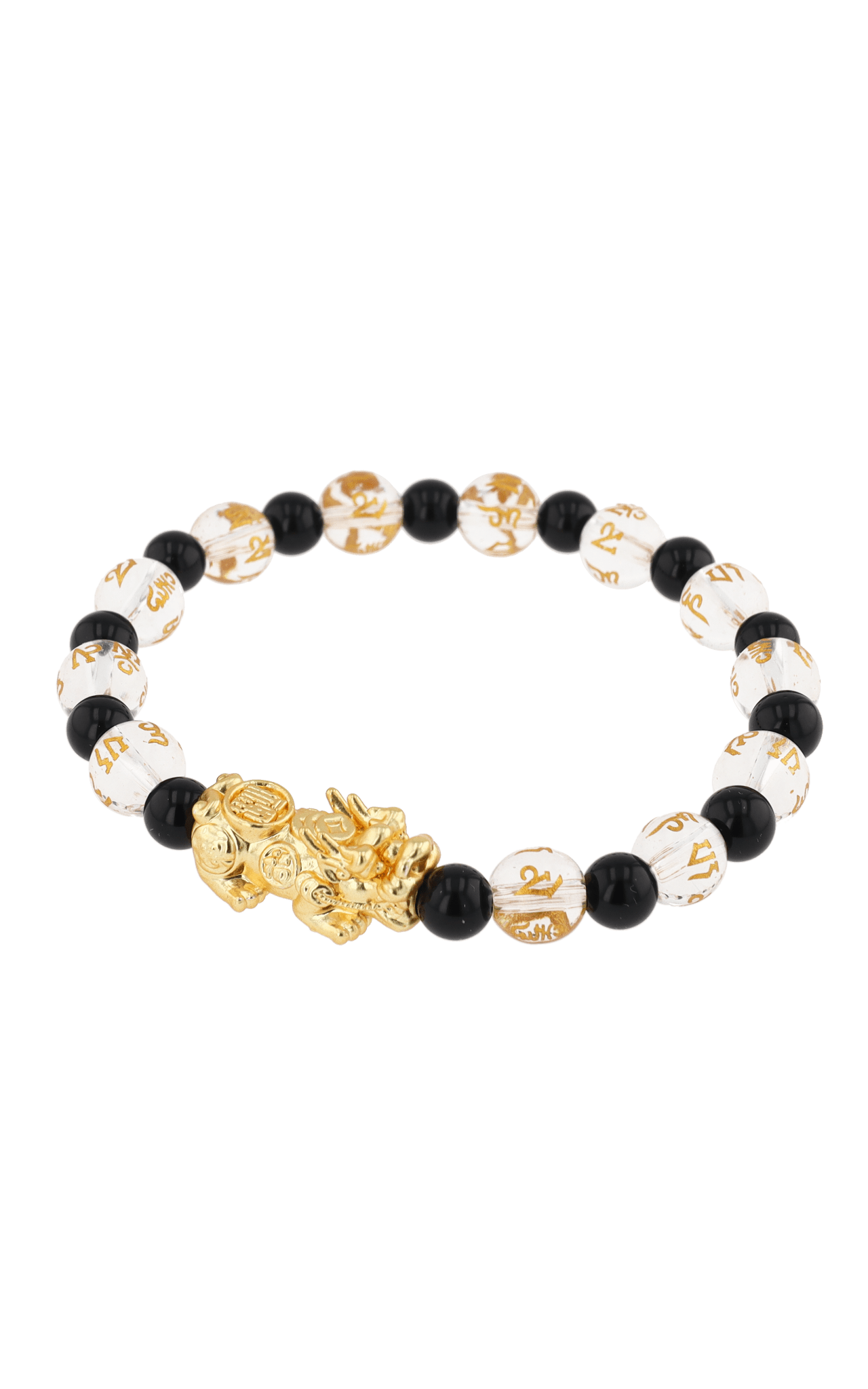 Clear Quartz & Black Obsidian 18k Gold Vermeil Pixiu Feng Shui Bracelet - Eat.Read.Love.