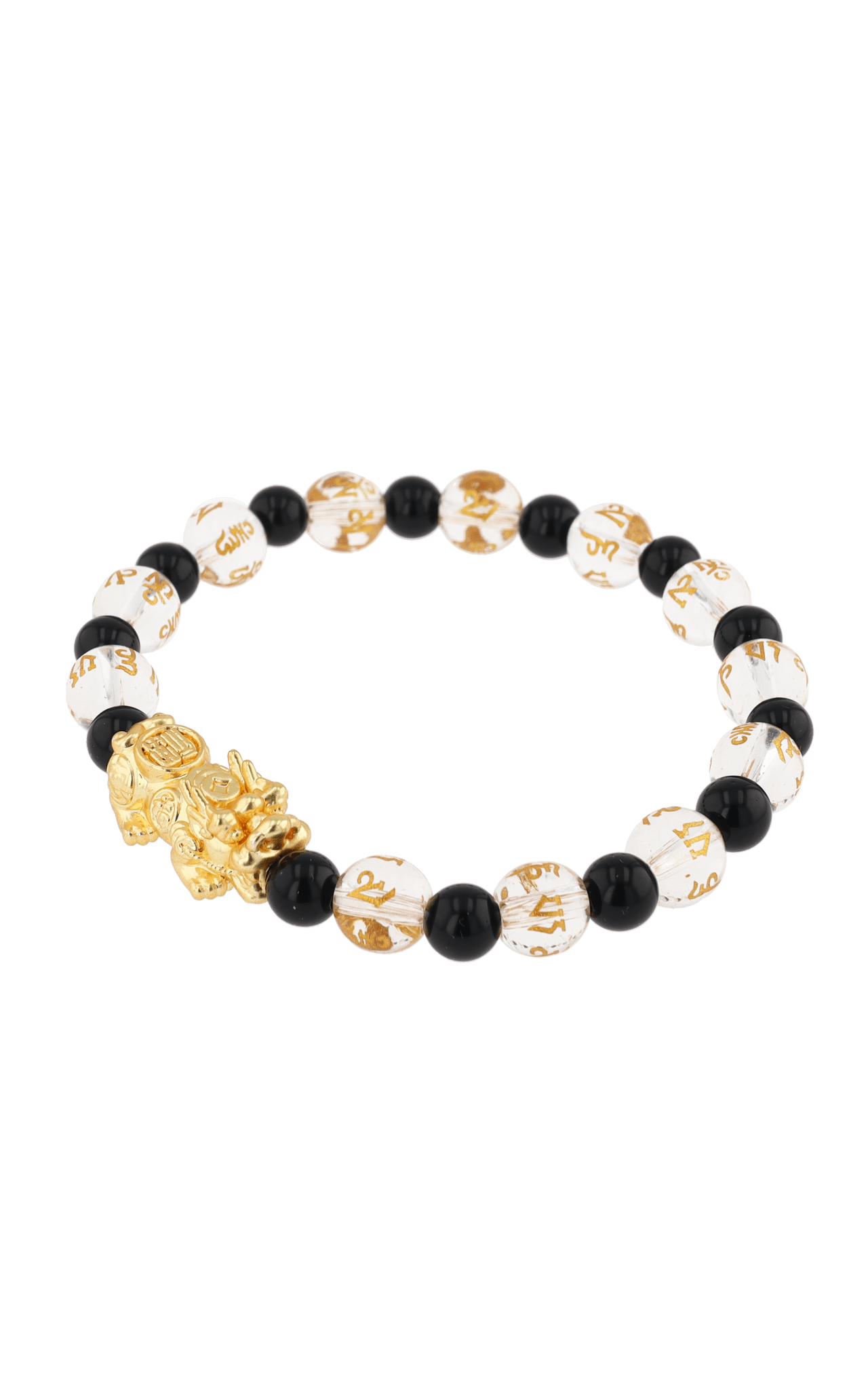 Clear Quartz & Black Obsidian 18k Gold Vermeil Pixiu Feng Shui Bracelet - Eat.Read.Love.