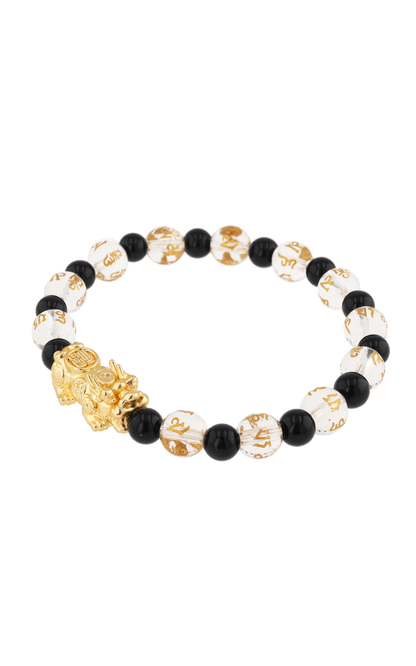 Clear Quartz & Black Obsidian 18k Gold Vermeil Pixiu Feng Shui Bracelet - Eat.Read.Love.