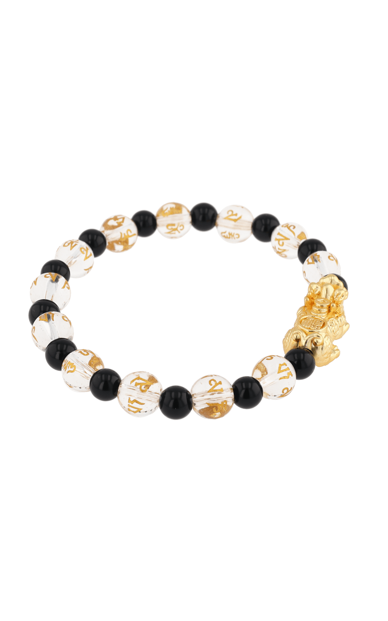 Clear Quartz & Black Obsidian 18k Gold Vermeil Pixiu Feng Shui Bracelet - Eat.Read.Love.