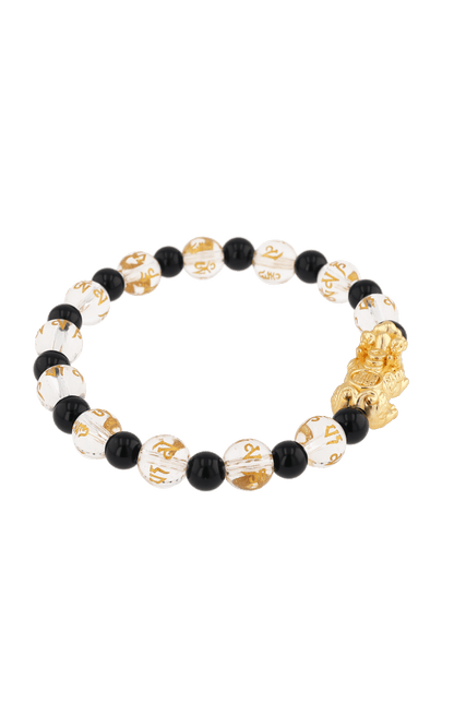 Clear Quartz & Black Obsidian 18k Gold Vermeil Pixiu Feng Shui Bracelet - Eat.Read.Love.