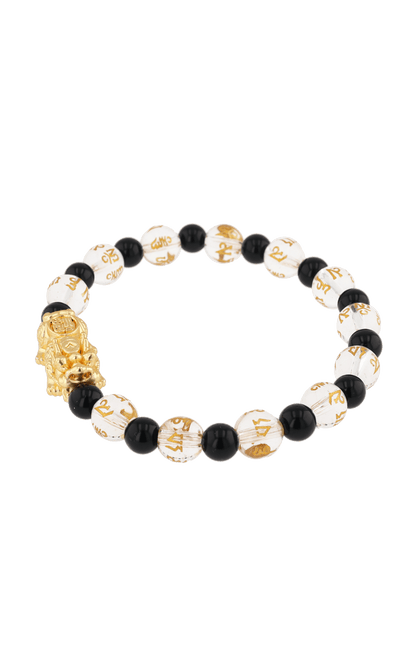 Clear Quartz & Black Obsidian 18k Gold Vermeil Pixiu Feng Shui Bracelet - Eat.Read.Love.