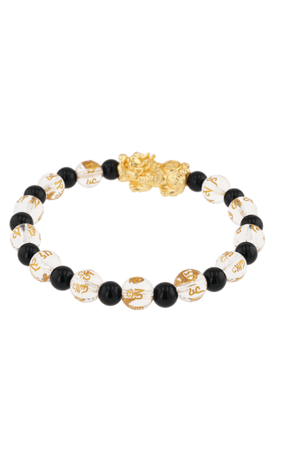 Clear Quartz & Black Obsidian 18k Gold Vermeil Pixiu Feng Shui Bracelet - Eat.Read.Love.