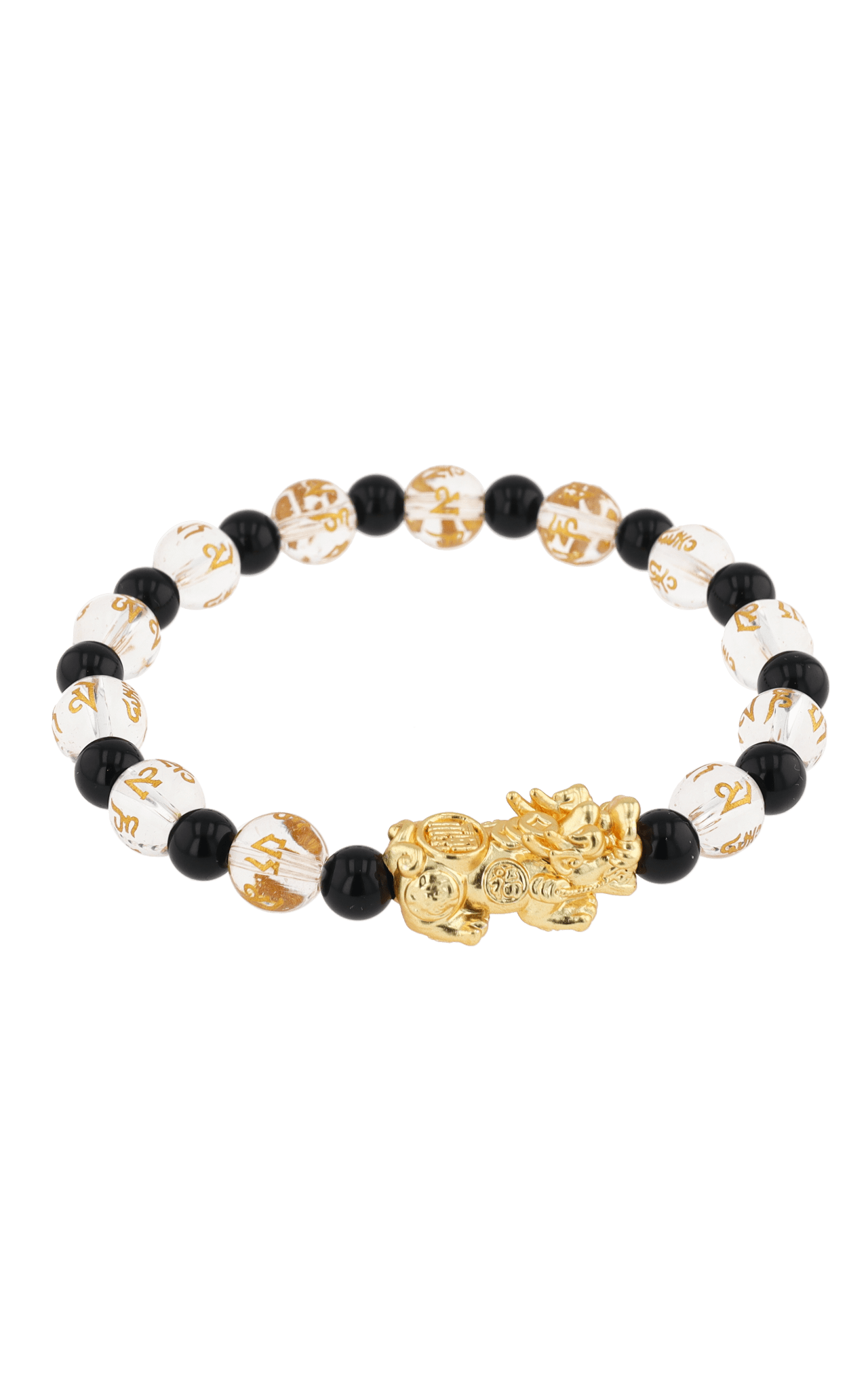 Clear Quartz & Black Obsidian 18k Gold Vermeil Pixiu Feng Shui Bracelet - Eat.Read.Love.