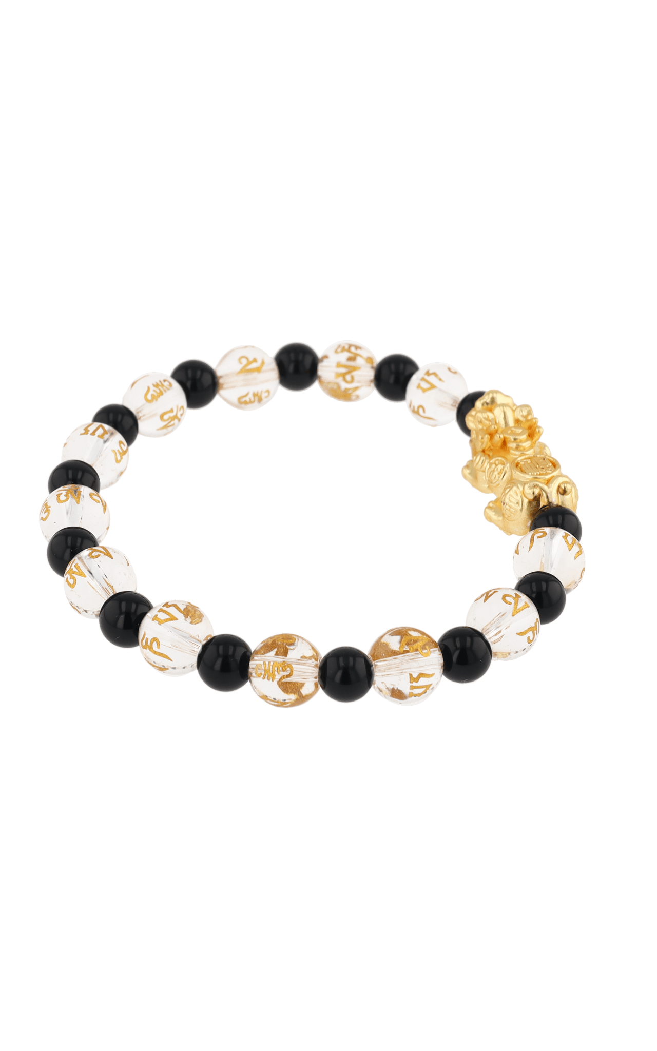 Clear Quartz & Black Obsidian 18k Gold Vermeil Pixiu Feng Shui Bracelet - Eat.Read.Love.