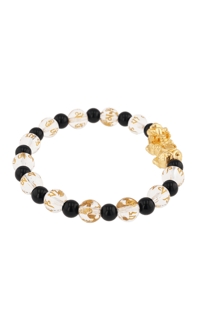 Clear Quartz & Black Obsidian 18k Gold Vermeil Pixiu Feng Shui Bracelet - Eat.Read.Love.