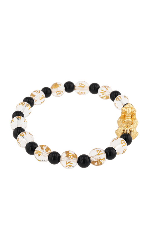 Clear Quartz & Black Obsidian 18k Gold Vermeil Pixiu Feng Shui Bracelet - Eat.Read.Love.