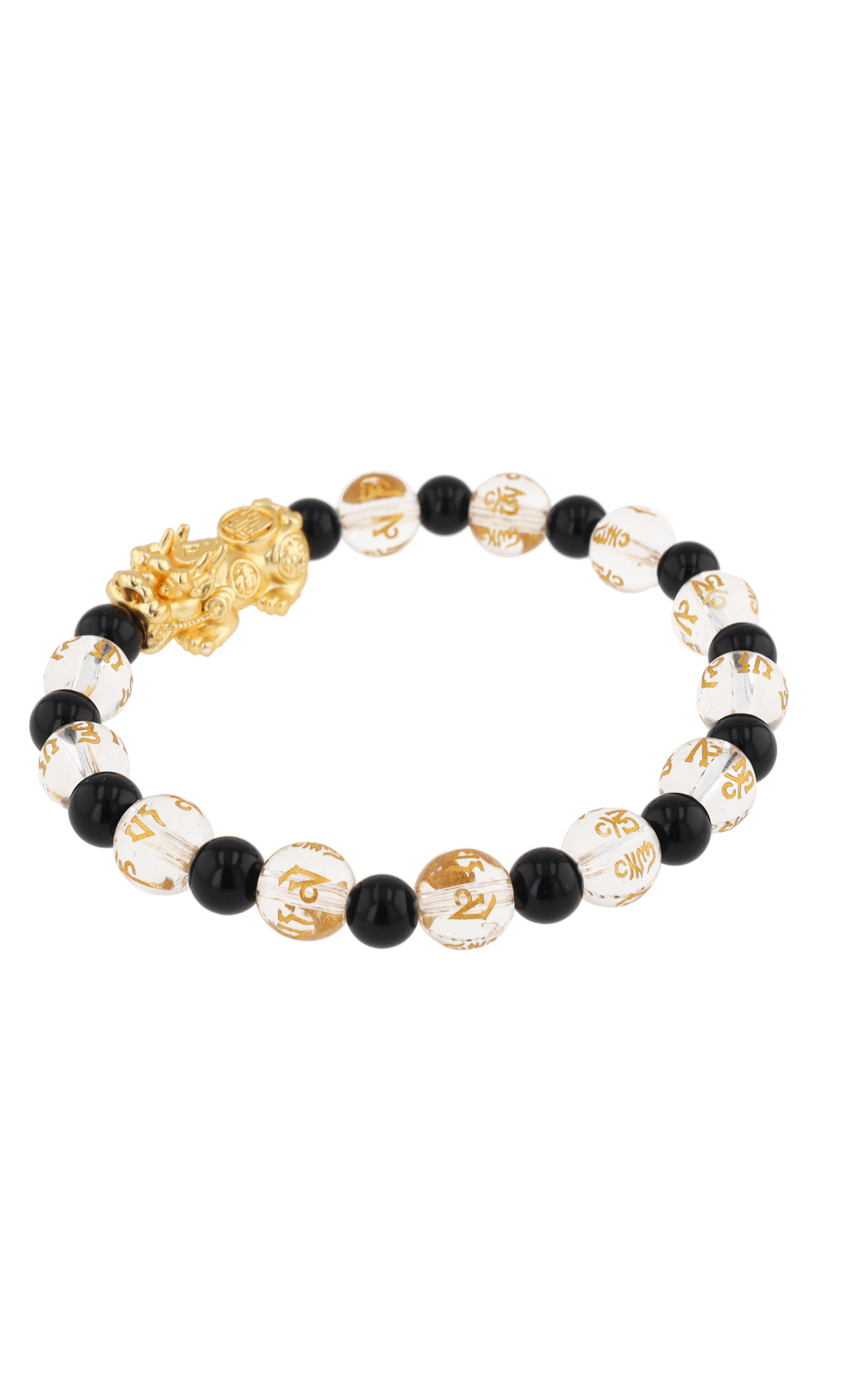 Clear Quartz & Black Obsidian 18k Gold Vermeil Pixiu Feng Shui Bracelet - Eat.Read.Love.