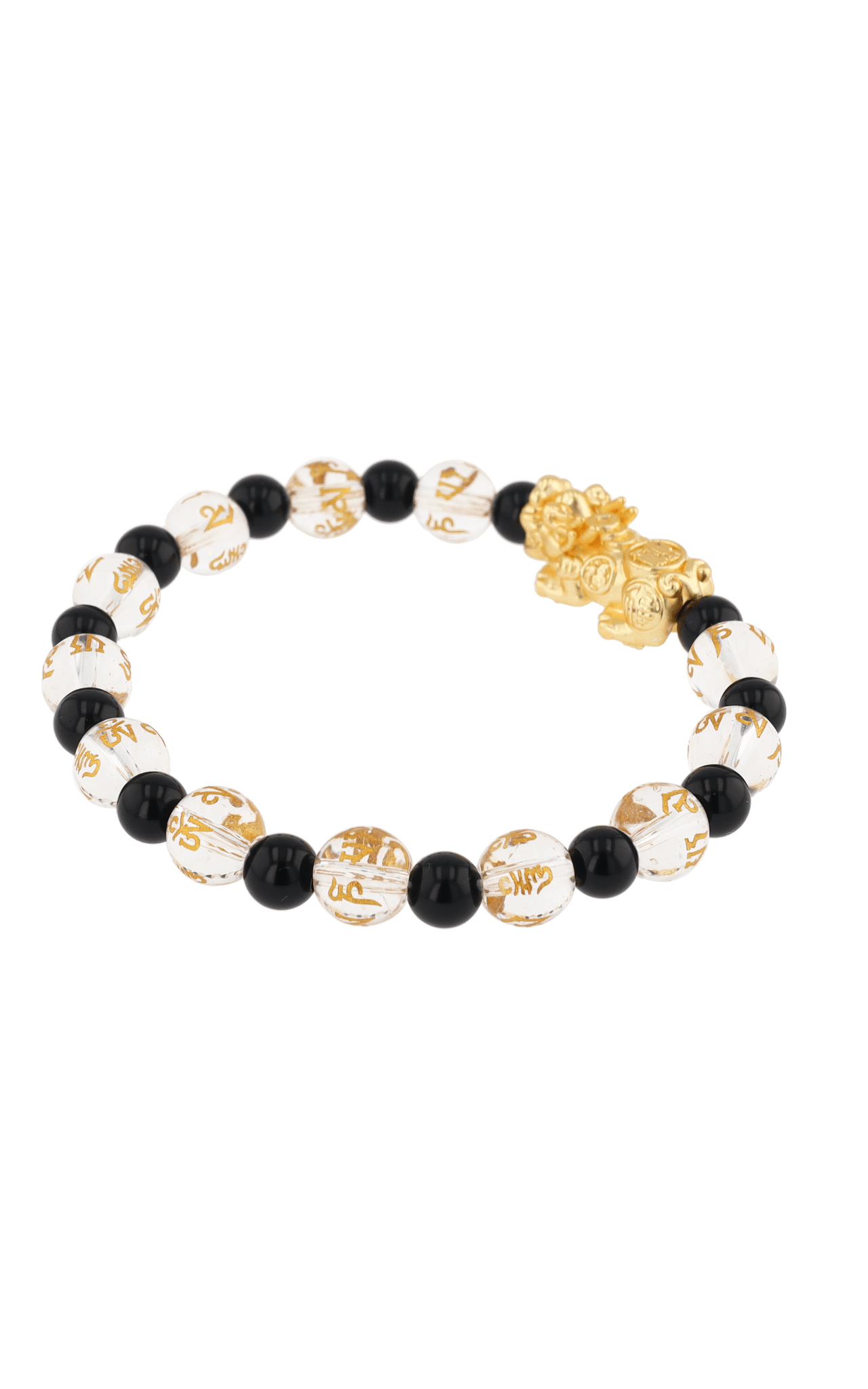 Clear Quartz & Black Obsidian 18k Gold Vermeil Pixiu Feng Shui Bracelet - Eat.Read.Love.