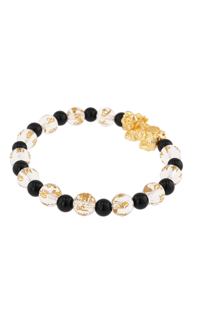 Clear Quartz & Black Obsidian 18k Gold Vermeil Pixiu Feng Shui Bracelet - Eat.Read.Love.