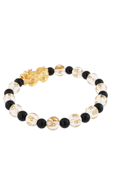 Clear Quartz & Black Obsidian 18k Gold Vermeil Pixiu Feng Shui Bracelet - Eat.Read.Love.