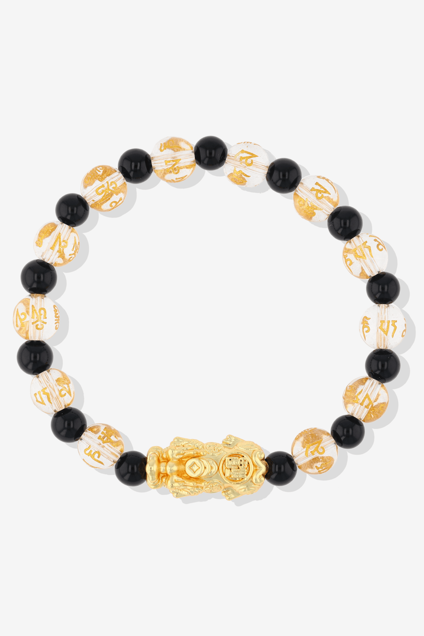 Clear Quartz & Black Obsidian 18k Gold Vermeil Pixiu Feng Shui Bracelet - Eat.Read.Love.