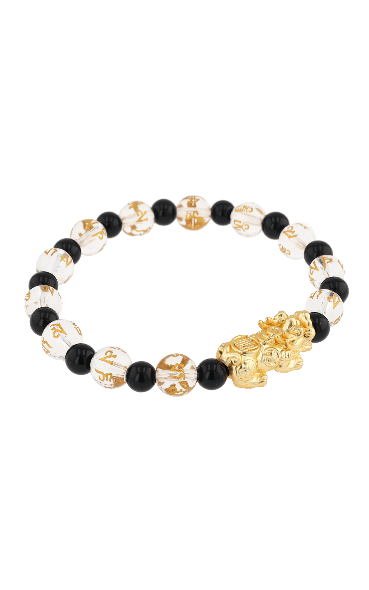 Clear Quartz & Black Obsidian 18k Gold Vermeil Pixiu Feng Shui Bracelet - Eat.Read.Love.