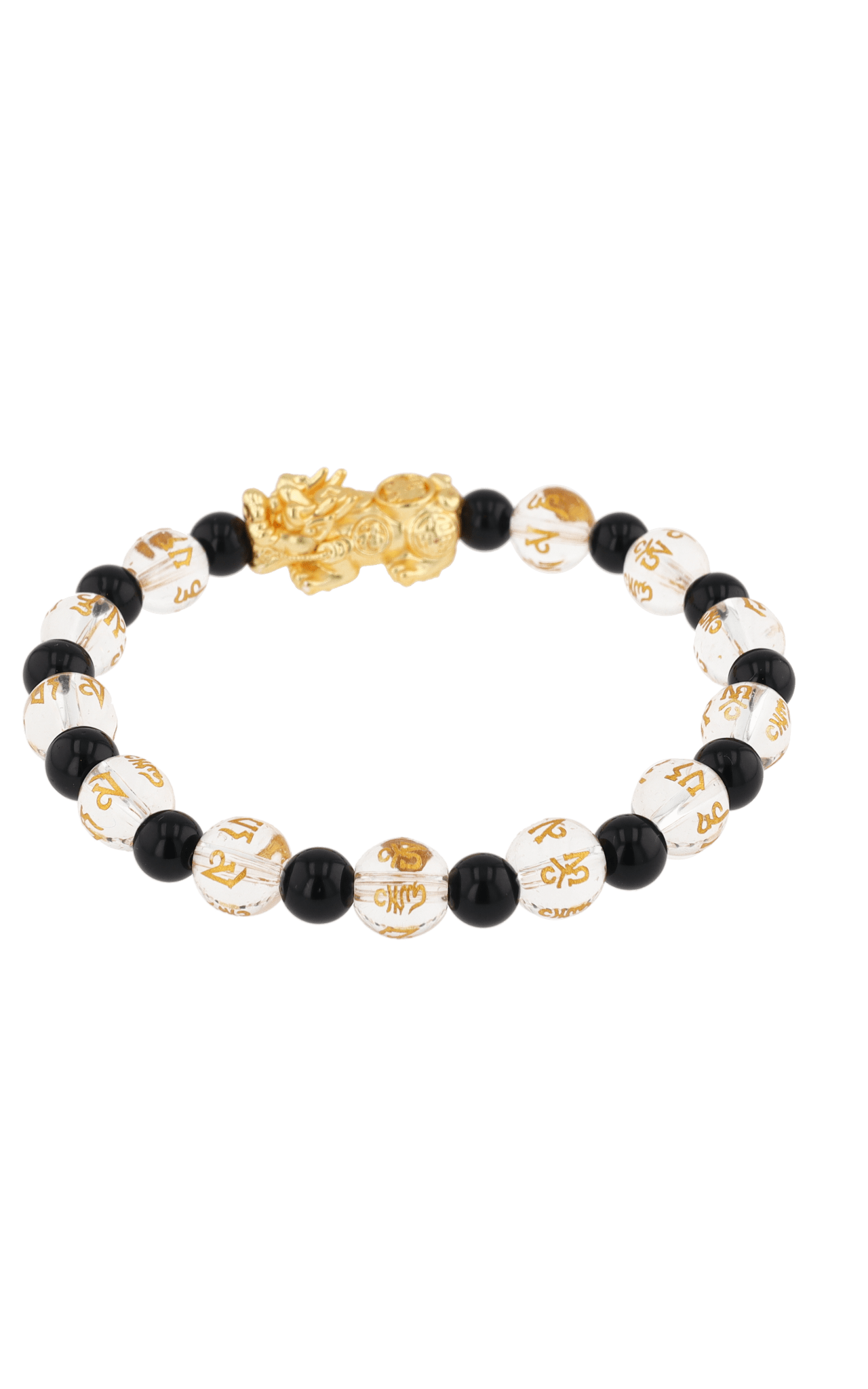 Clear Quartz & Black Obsidian 18k Gold Vermeil Pixiu Feng Shui Bracelet - Eat.Read.Love.