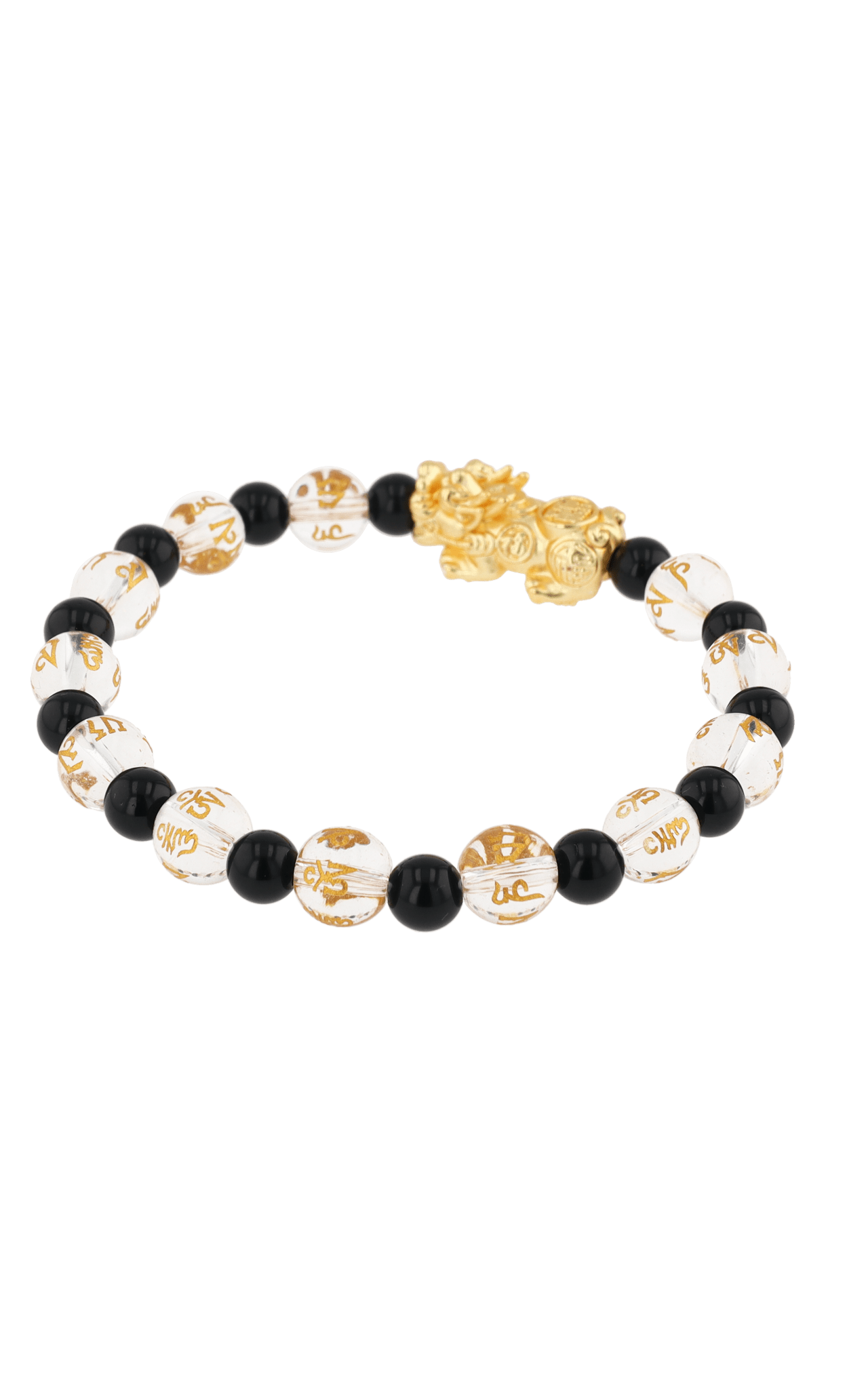 Clear Quartz & Black Obsidian 18k Gold Vermeil Pixiu Feng Shui Bracelet - Eat.Read.Love.