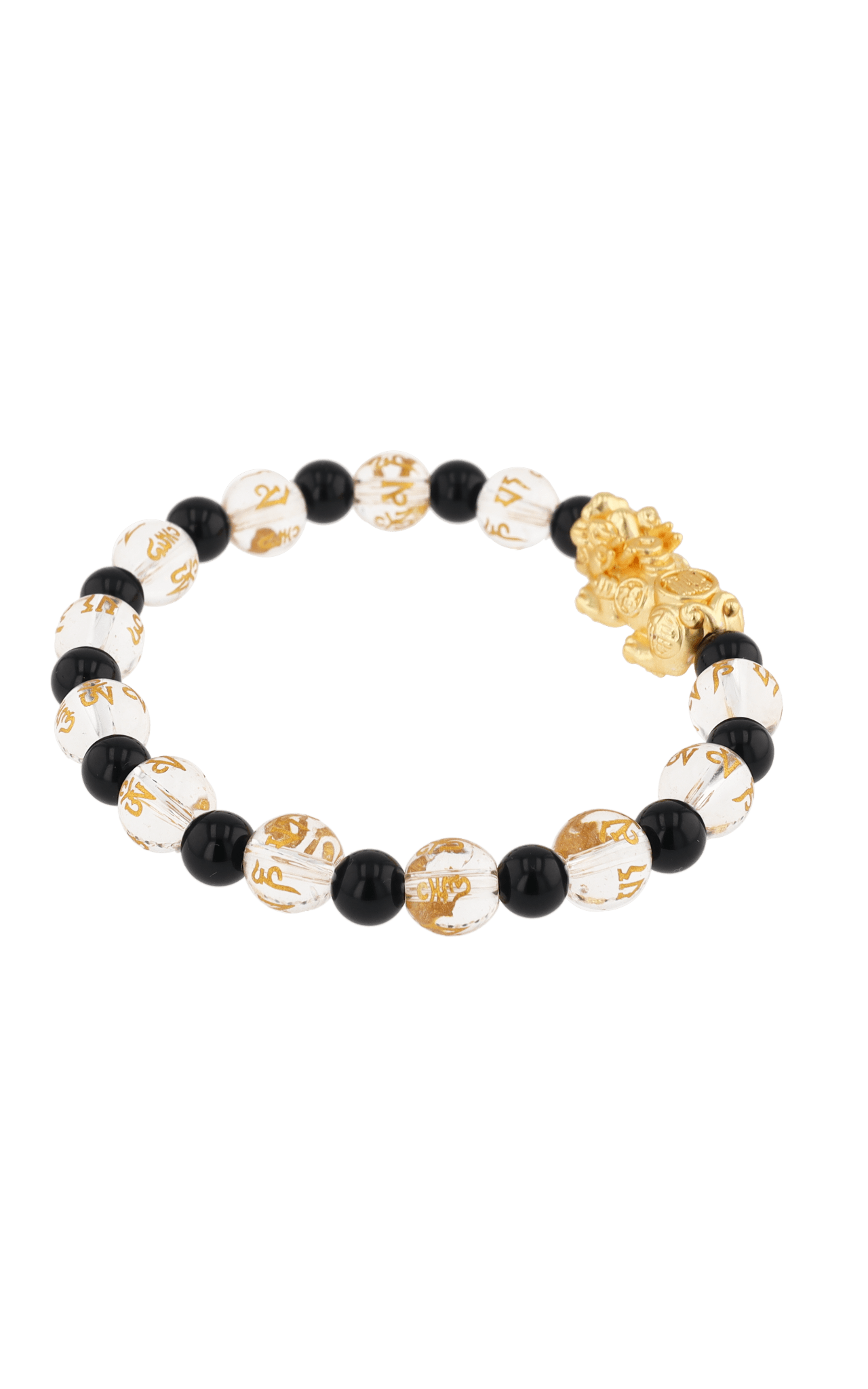 Clear Quartz & Black Obsidian 18k Gold Vermeil Pixiu Feng Shui Bracelet - Eat.Read.Love.