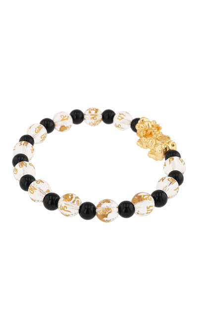 Clear Quartz & Black Obsidian 18k Gold Vermeil Pixiu Feng Shui Bracelet - Eat.Read.Love.