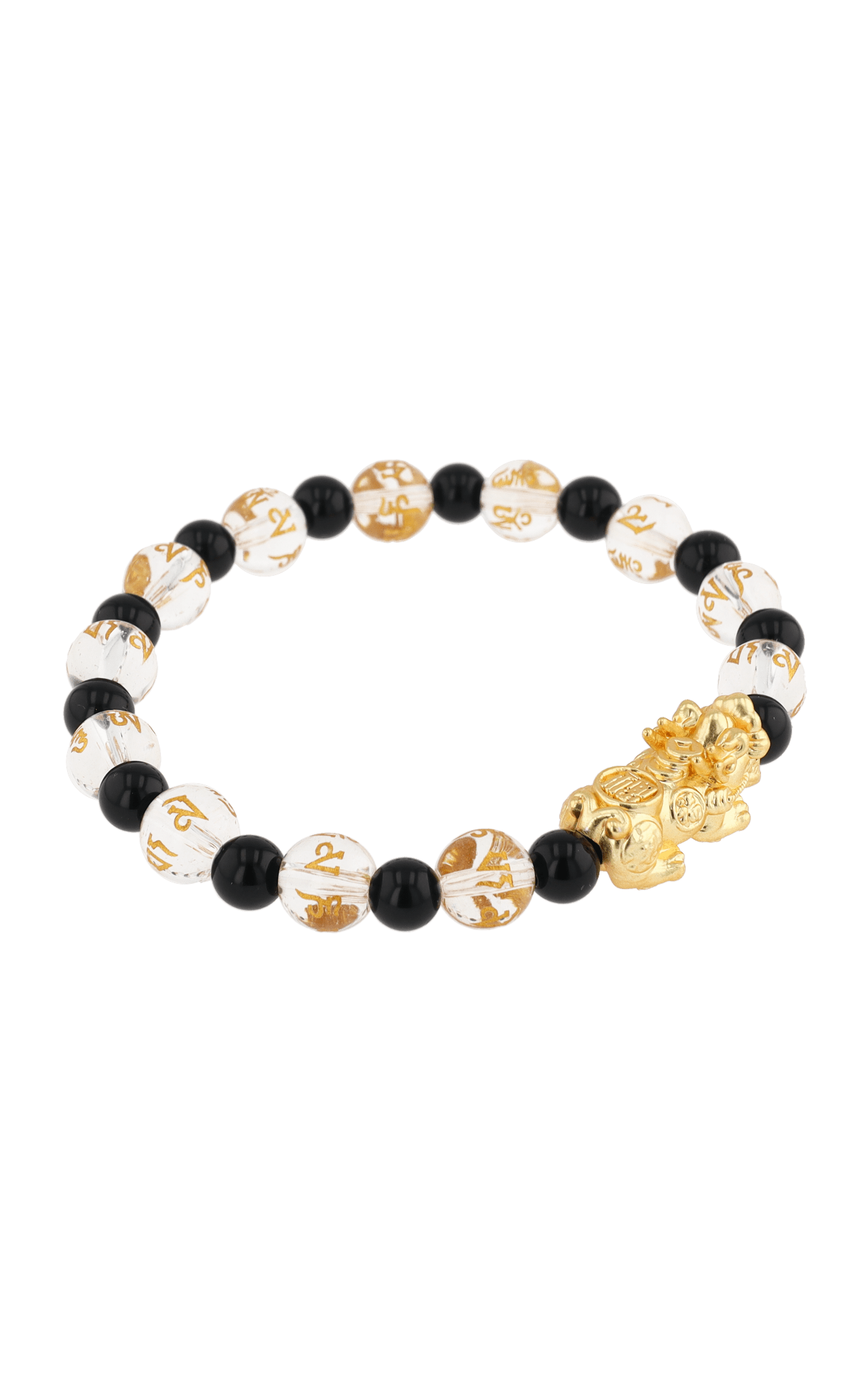 Clear Quartz & Black Obsidian 18k Gold Vermeil Pixiu Feng Shui Bracelet - Eat.Read.Love.