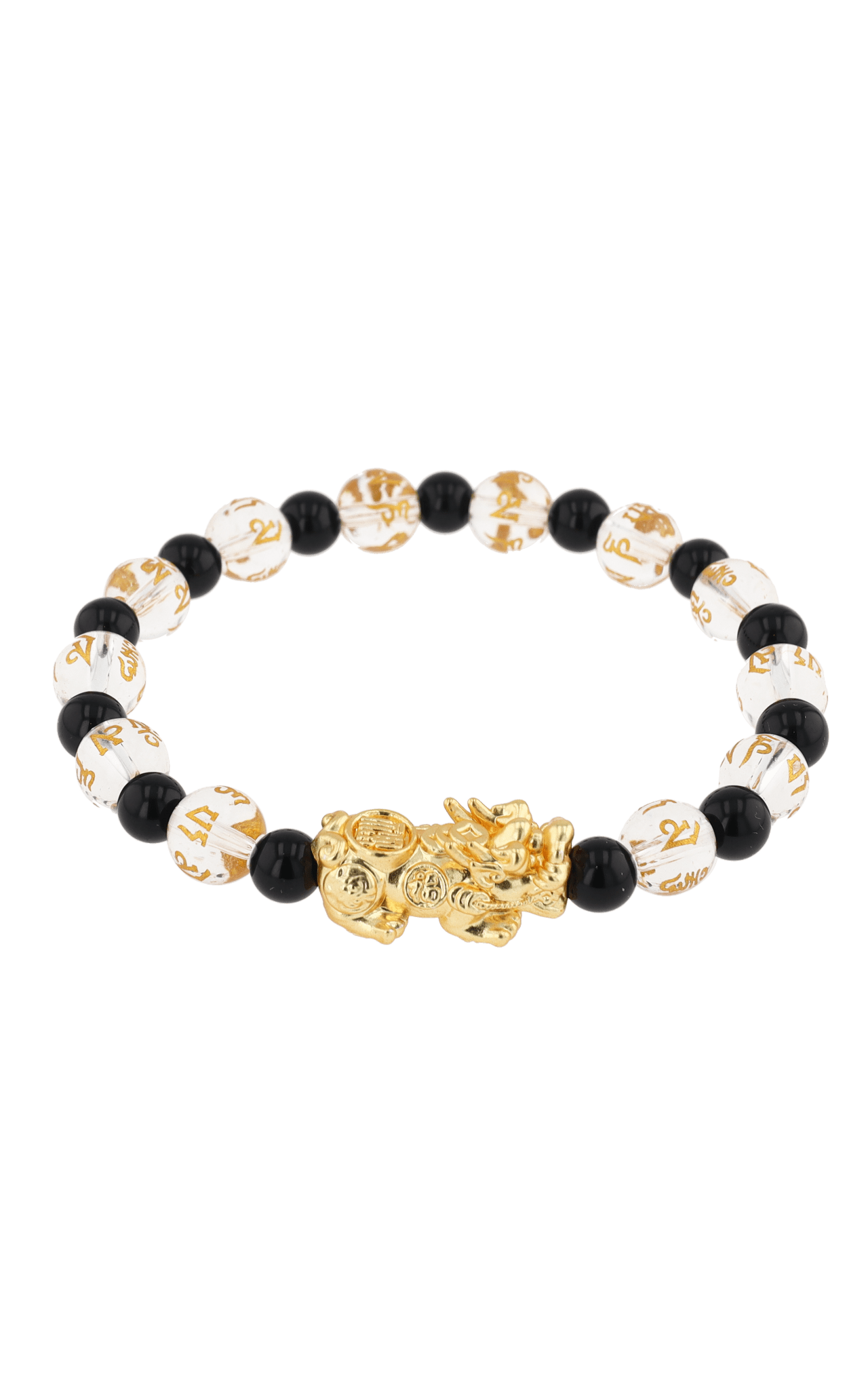 Clear Quartz & Black Obsidian 18k Gold Vermeil Pixiu Feng Shui Bracelet - Eat.Read.Love.