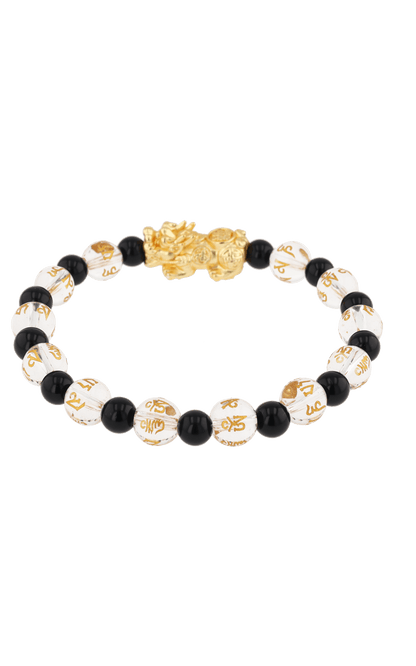 Clear Quartz & Black Obsidian 18k Gold Vermeil Pixiu Feng Shui Bracelet - Eat.Read.Love.