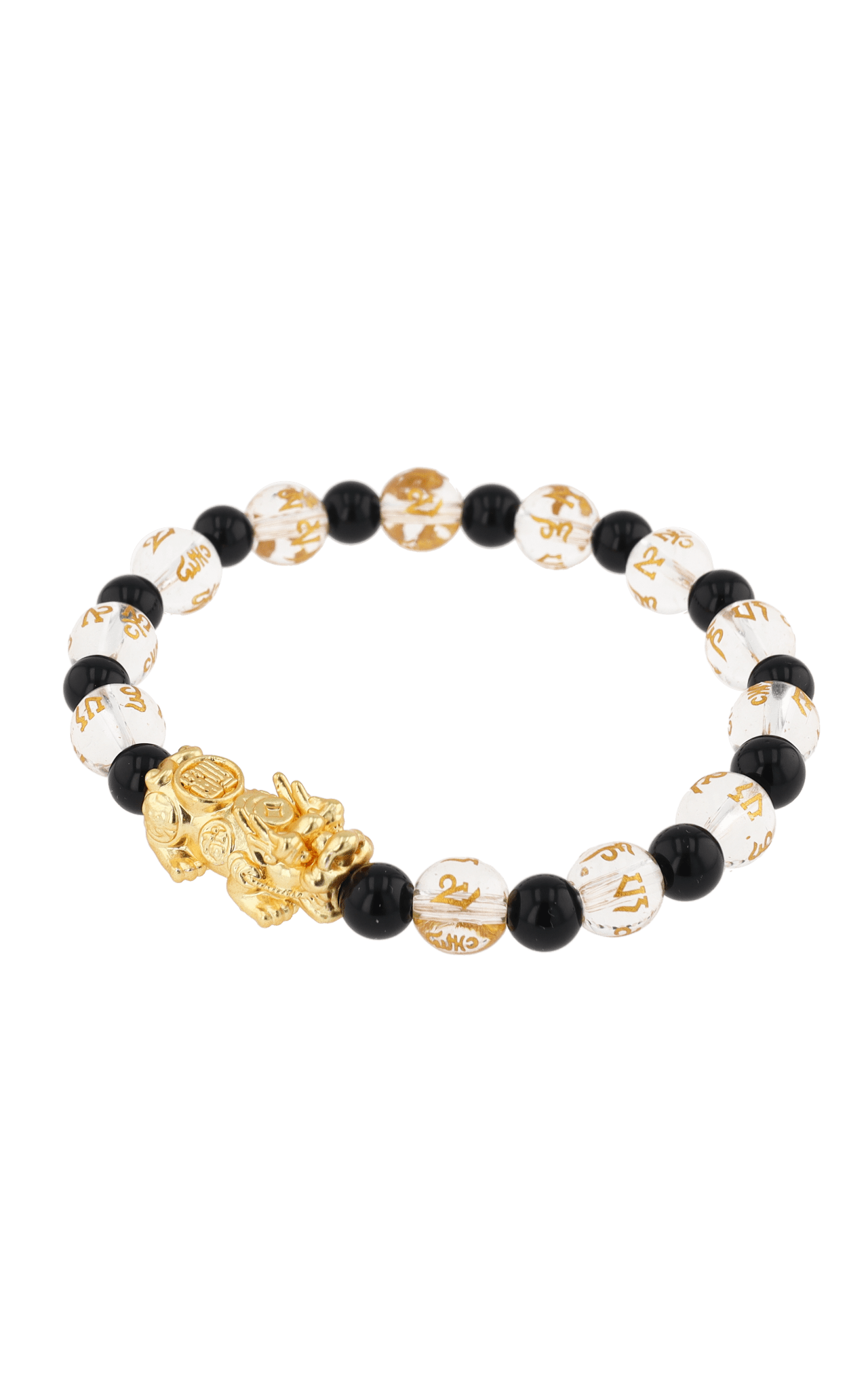 Clear Quartz & Black Obsidian 18k Gold Vermeil Pixiu Feng Shui Bracelet - Eat.Read.Love.