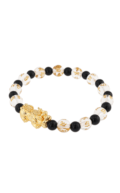 Clear Quartz & Black Obsidian 18k Gold Vermeil Pixiu Feng Shui Bracelet - Eat.Read.Love.