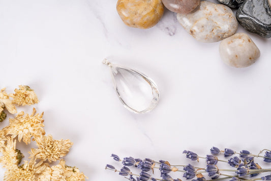 Clear Quartz Teardrop Pendant - Eat.Read.Love.