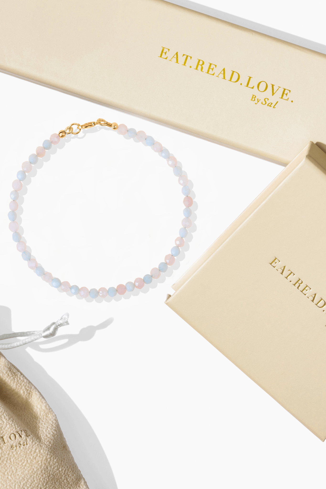 Connection - Rose Quartz and Blue Lace Agate Gold Vermeil Bracelet - Eat.Read.Love.