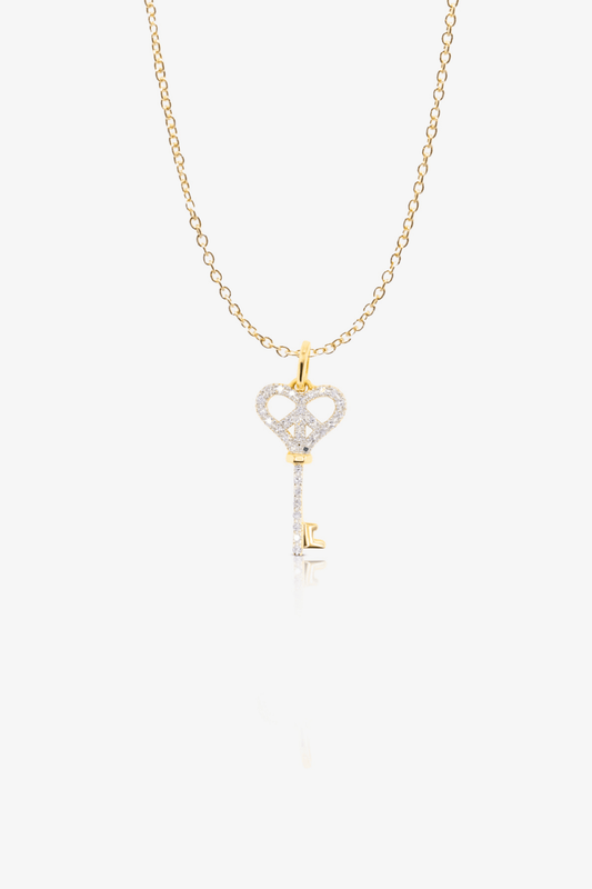 Diamond Heart and Peace Key Pendant Yellow Gold With Diamond - Eat.Read.Love.