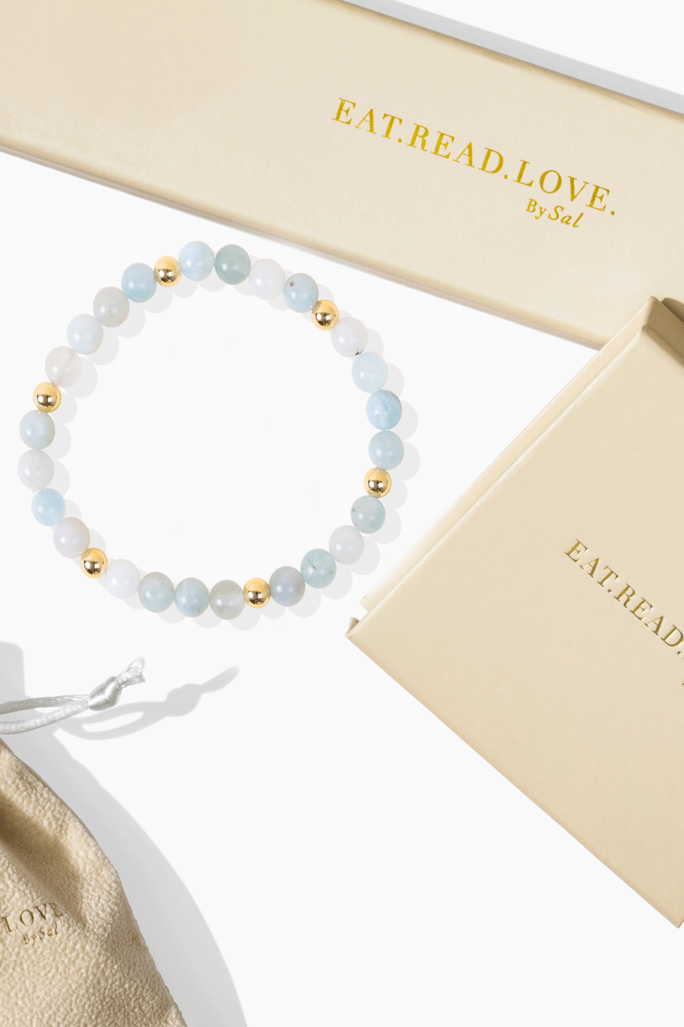 Elevated Health Bracelet with REAL Gold Beads and Aquamarine - Eat.Read.Love.