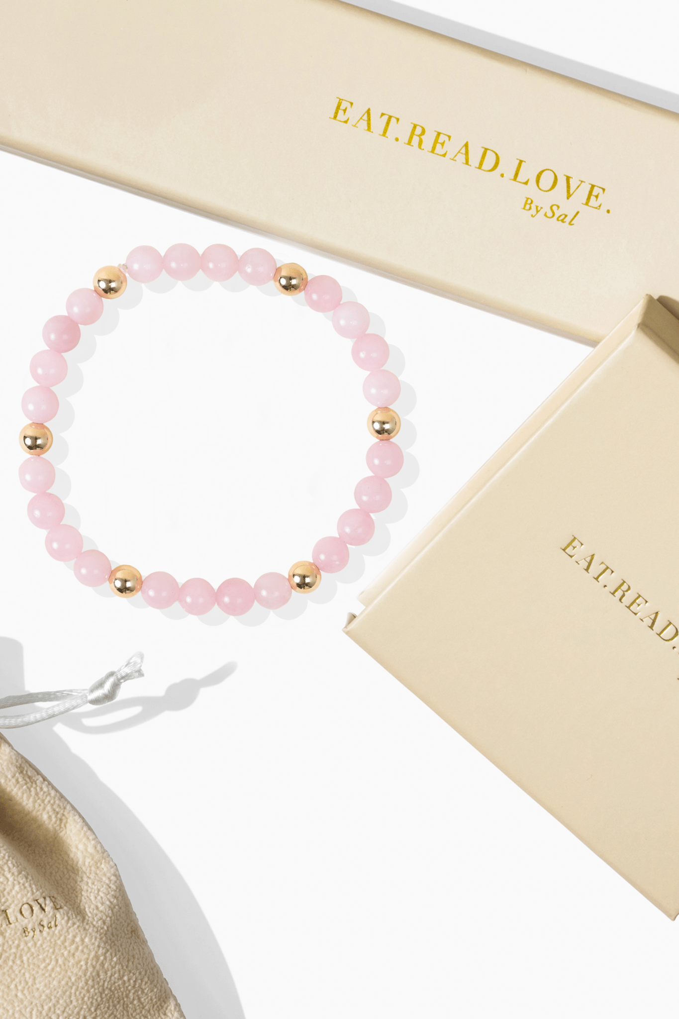 Elevated Love Bracelet with REAL Gold Beads and Rose Quartz - Eat.Read.Love.