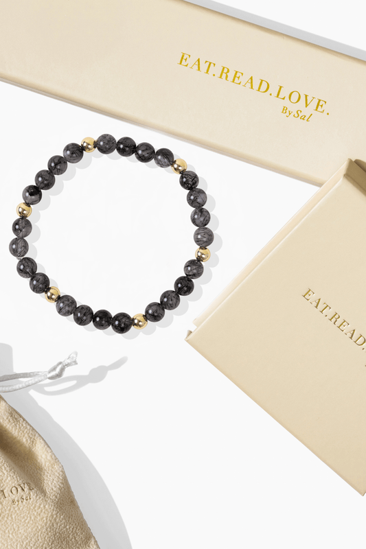 Elevated Protection Bracelet with REAL Gold Beads and Rutilitated Quartz - Eat.Read.Love.