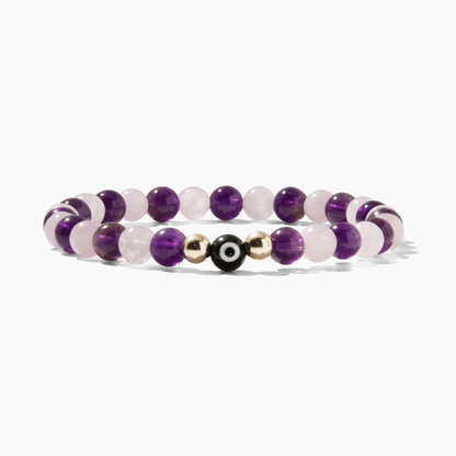 Eye of Romance Rose Quartz and Amethyst Bracelet REAL Gold - Eat.Read.Love.
