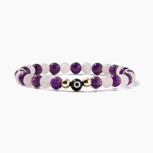 Eye of Romance Rose Quartz and Amethyst Bracelet REAL Gold - Eat.Read.Love.