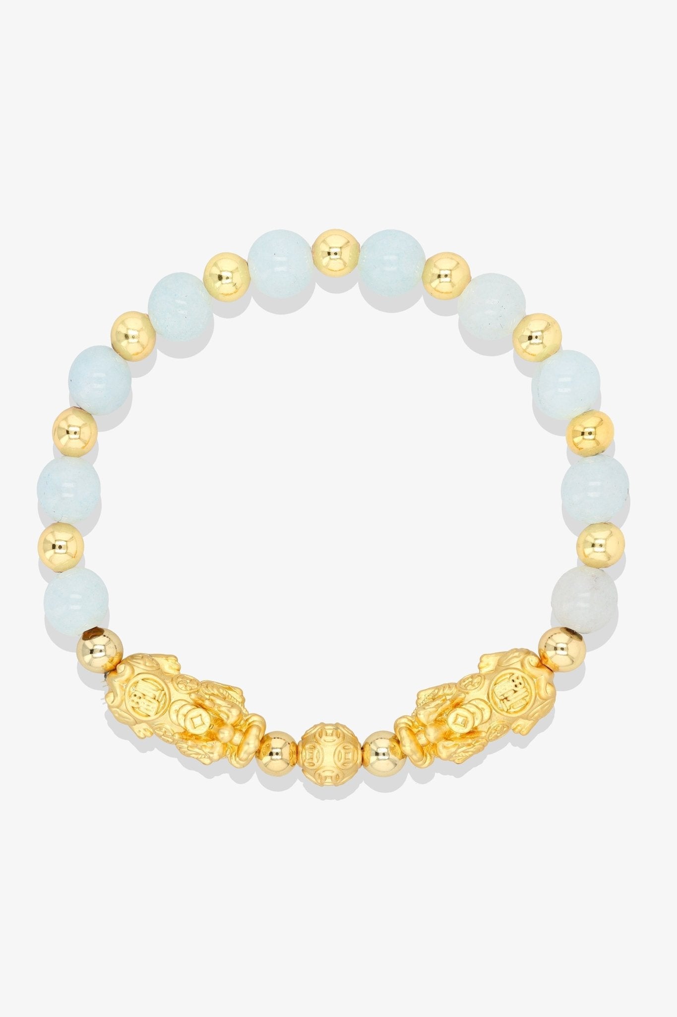 Forever Fortune 18K Gold Vermeil Double Pixiu Aquamarine Bracelet - Eat.Read.Love.