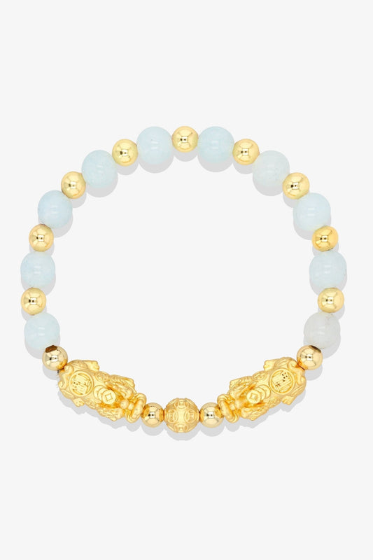 Forever Fortune 18K Gold Vermeil Double Pixiu Aquamarine Bracelet - Eat.Read.Love.