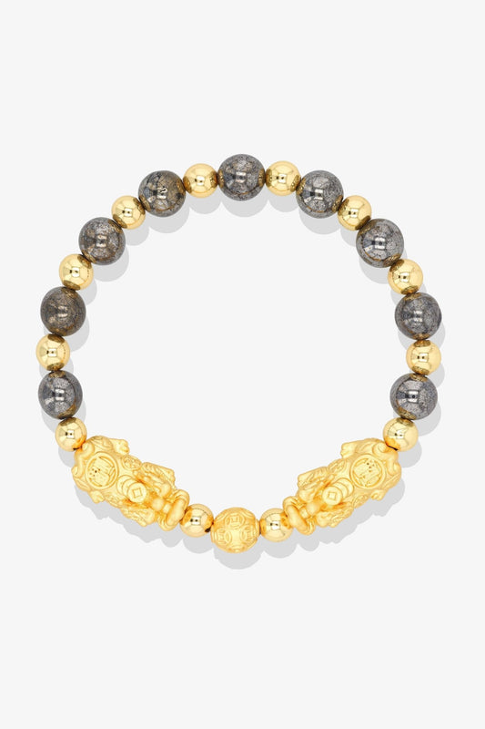 Forever Fortune 18K Gold Vermeil Double Pixiu Aquamarine Bracelet - Eat.Read.Love.