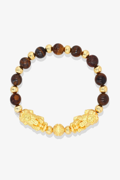 Forever Fortune 18K Gold Vermeil Double Pixiu Black Obsidian Bracelet - Eat.Read.Love.