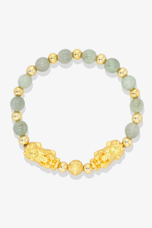 Forever Fortune 18K Gold Vermeil Double Pixiu Jade Bracelet - Eat.Read.Love.