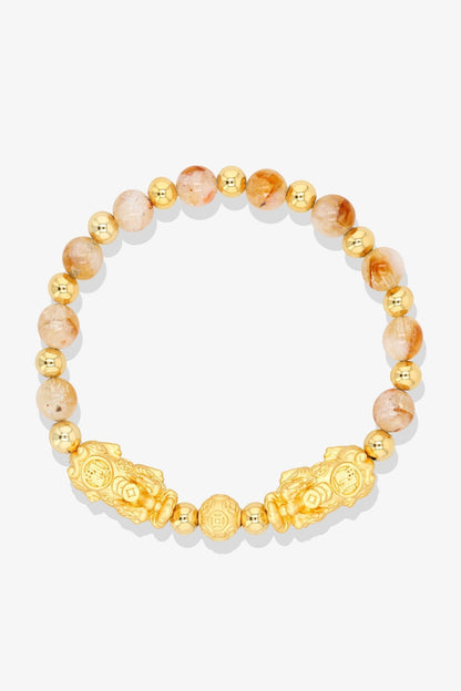 Forever Fortune 18K Gold Vermeil Double Pixiu Pink Opal Bracelet - Eat.Read.Love.